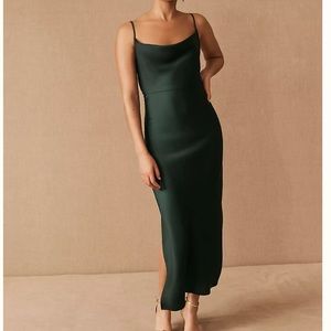 BHLDN Cali Satin Charmeuse Midi Dress - Emerald Green - Size 6